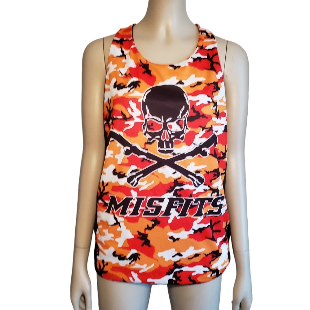 Misfits Reversible Racerback Tank Womens S Skull Camo LaCrosse Black Orange - Picture 3 of 11